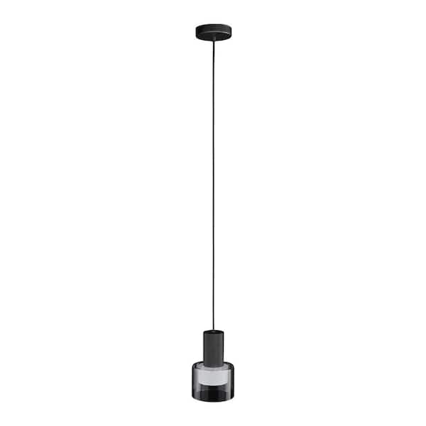 Eglo Molineros 5.5 in. W x 8.2 in. H 1-Light Black Mini Pendant with White Plastic Interior and Clear Outer Glass Shade