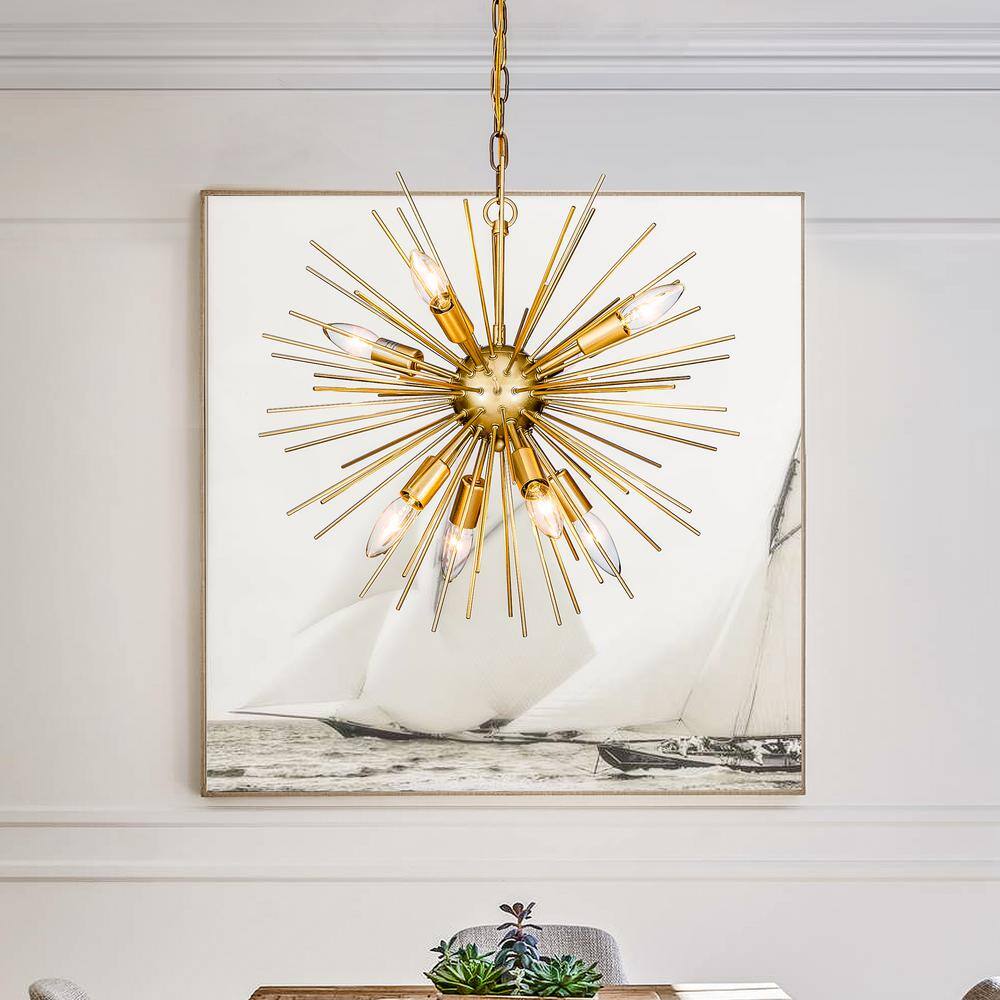 8-Light 19 in. Modern Antique Gold Sputnik Sphere Chandeliers Starburst Sat