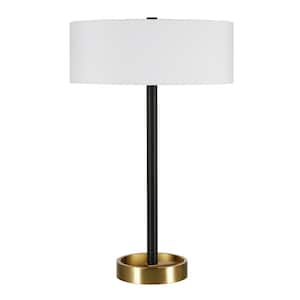 24 in. White Glam Integrated LED Bedside Table Lamp with White Fabric Shade