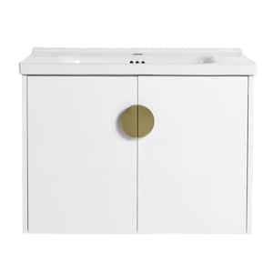 28 in. W x 19 in. D x 21 in. H Single Sink Wall Mounted Bath Vanity in White with White Cultured Marble Top