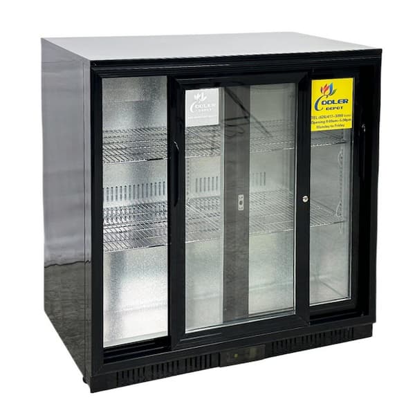 35 in. 7.4 cu. ft. 2 Glass Sliding Door Counter Height Back Bar Cooler Refrigerator with LED Lighting in Black