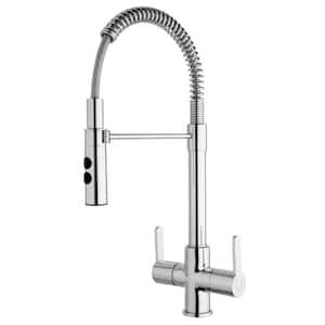 Double Handle Pull Down Sprayer Kitchen Faucet with Spring Spout in Chrome