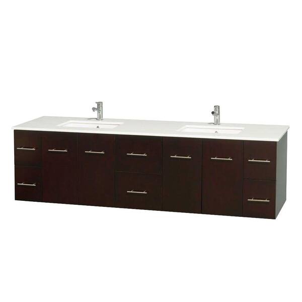 Wyndham Collection Centra 80 in. Double Vanity in Espresso with Solid-Surface Vanity Top in White and Under-Mount Sinks