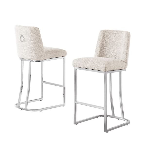 Raven Cream Boucle Fabric Counter Height Stool (Set of 2) With Chrome Legs
