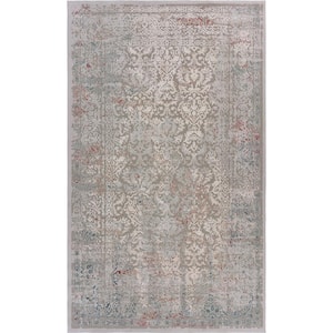 Imara Dahlia Gray/Ivory 7 ft. 10 in. x 10 ft. 9 in. Transitional Carved Oriental Polyester Area Rug