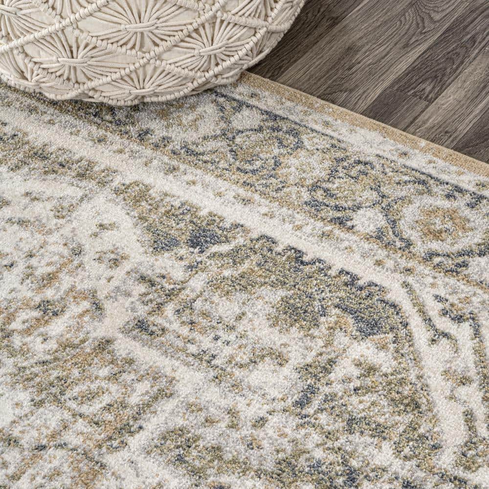 Keesha Bold Green and Cream Distressed Medallion Machine-Washable Area Rug, 8 x 10 ft.