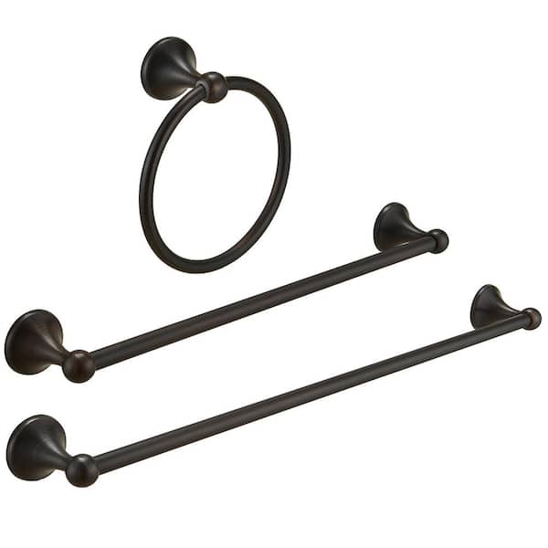 BWE 3-Piece Bath Hardware Set Accessories with 18,24 in. 2-Towel Bars/Racks and Towel Ring Included in Oil Rubbed Bronze