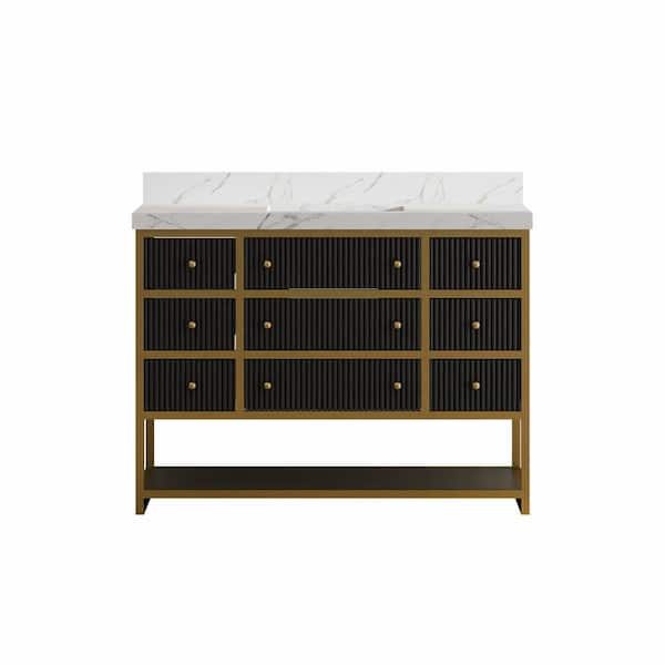 Wilton 48 in. Single Sink Freestanding Black Bath Vanity with White Culture Marble Top Assembled