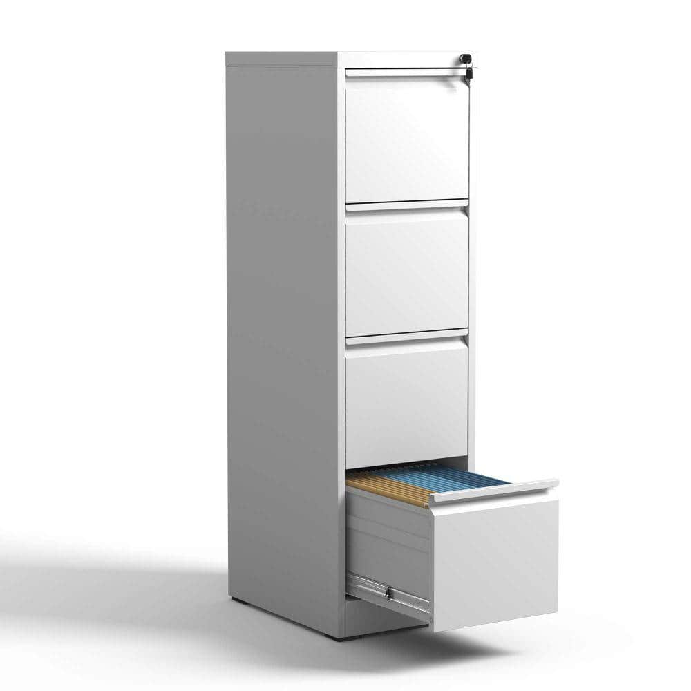 4-Drawer White Steel 14.96 in. W x 52.4 in. H Vertical File Cabinet with Lo