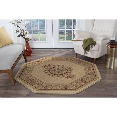 Sensation Beige 5 ft. Traditional Octagon Area Rug