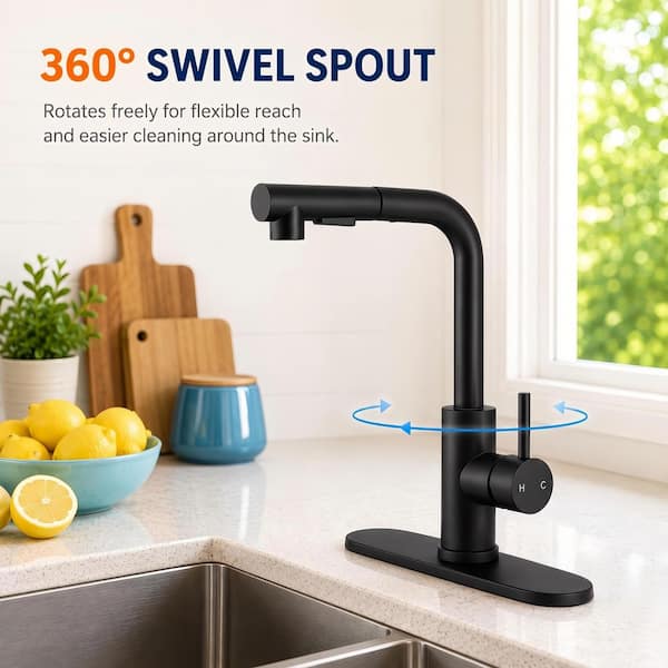Kitchen Sink Faucet Tap With Flexible Pipe – 304 Stainless Steel Swivel Spout, Single Handle, 360° Rotation, Dual-Function Aerated/Spray Head, Chrome Finish