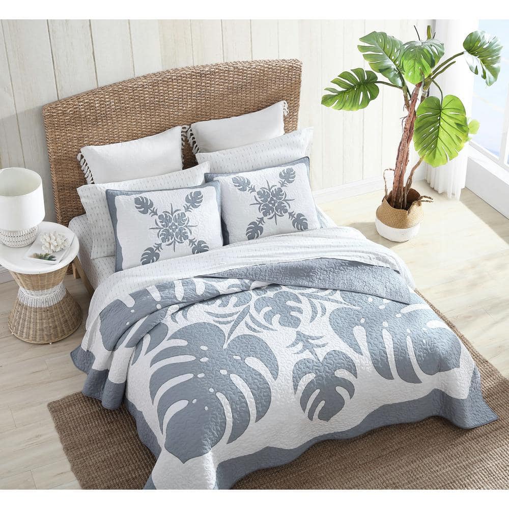Molokai Gray and White Embroidered Cotton Standard Sham