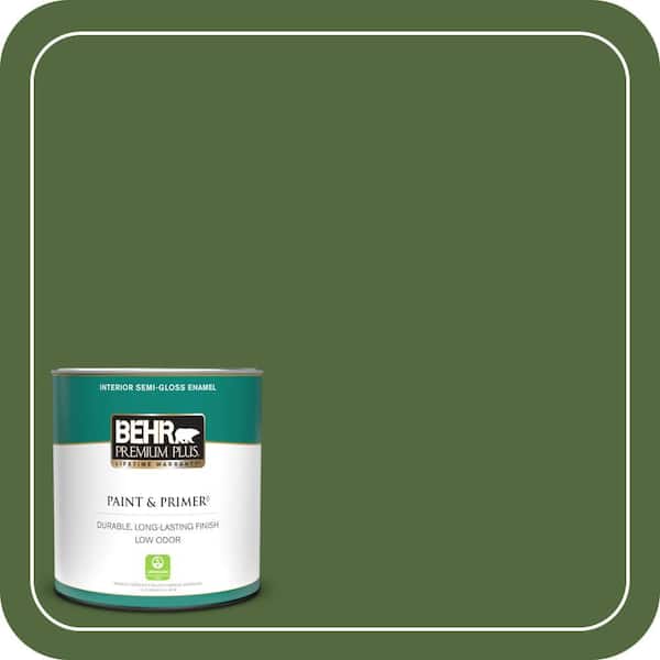BEHR PREMIUM PLUS 1 qt. #M380-7 Alfalfa Extract Semi-Gloss Enamel Low Odor Interior Paint & Primer