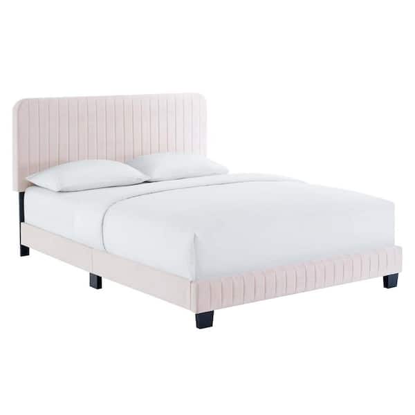 MODWAY Celine Pink Channel Tufted Performance Velvet Queen Platform Bed