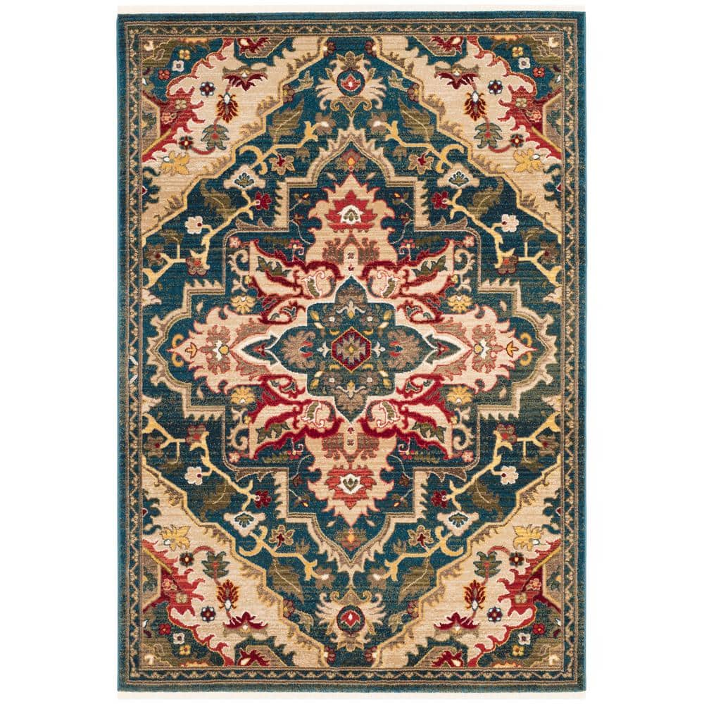 Elysian Blue Floral Easy-Care Synthetic Area Rug, 5'1" x 7'5"