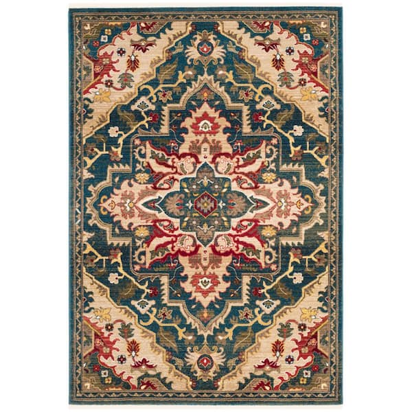 SAFAVIEH Kashan Blue/Beige 5 ft. x 7 ft. Border Area Rug