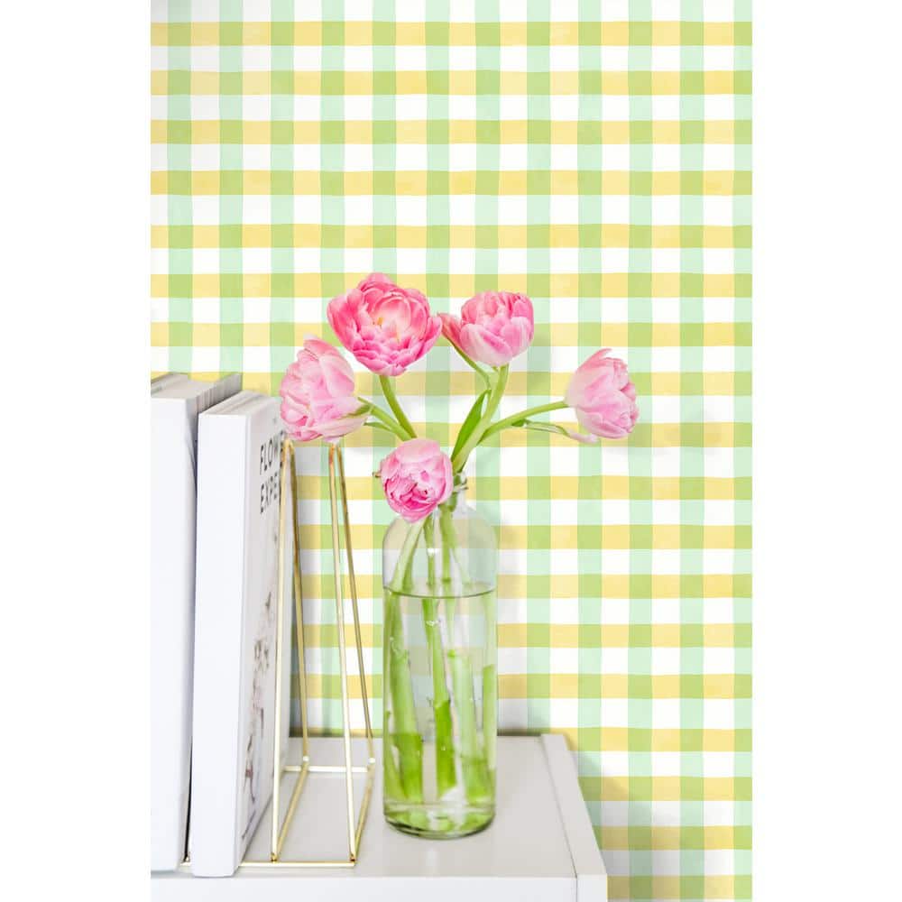 Lemon Lime Plaid Vinyl Peel and Stick Wallpaper Roll
