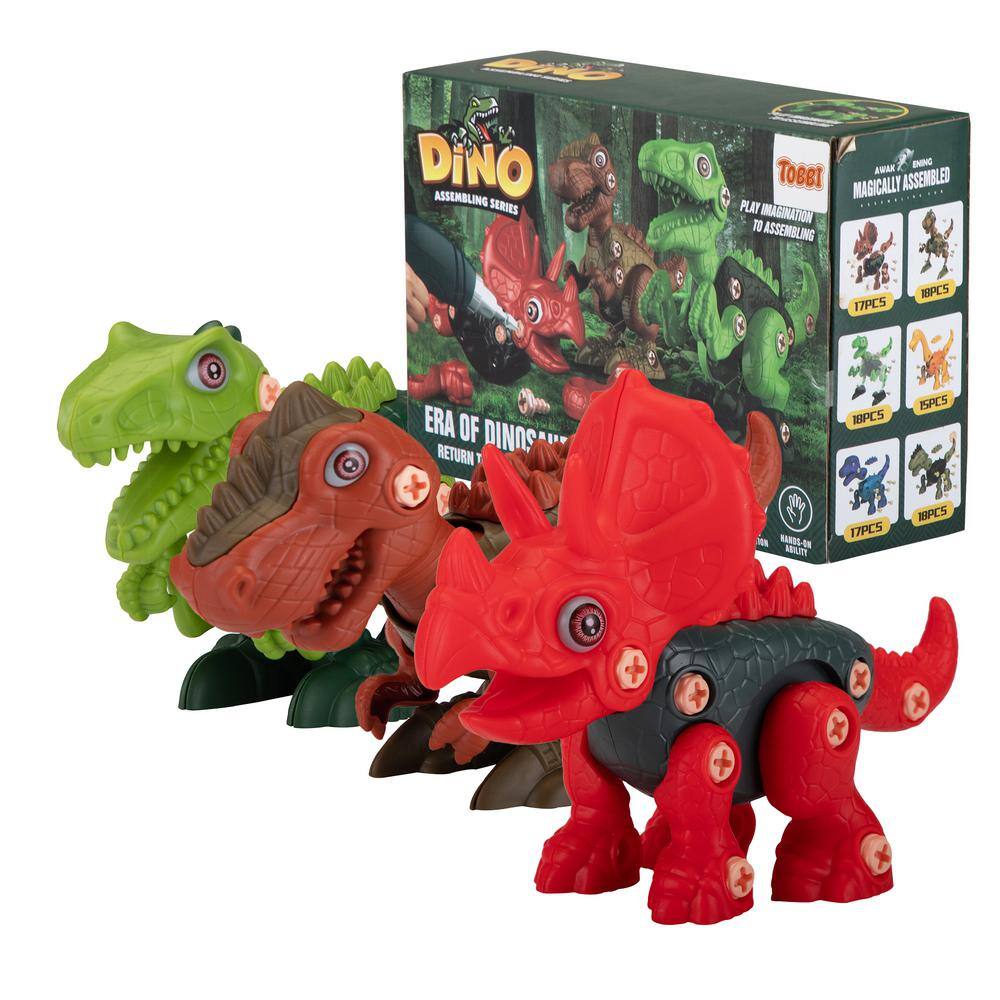 LOYUEGIYO Take Apart Dinosaur Toy Set - 4 Dinosaurs With Electric Drill & Hand Tools, STEM Building For Kids 3-7