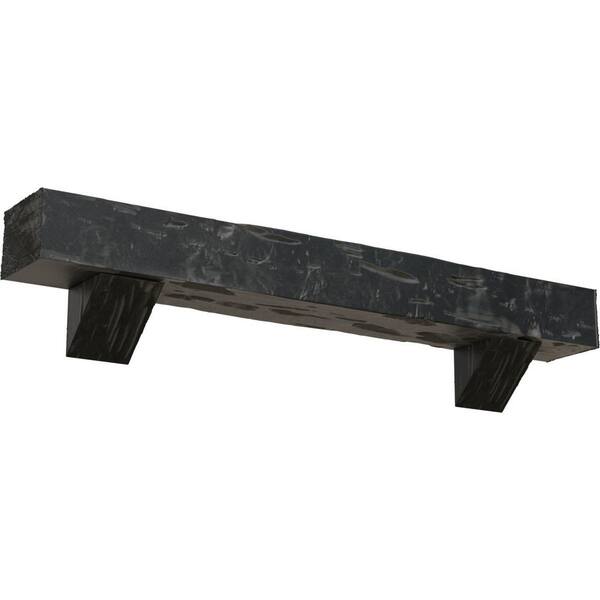 Ekena Millwork 8 in. x 12 in. x 3 ft. Pecky Cypress Faux Wood Fireplace Mantel Kit, Breckinridge Corbels, Aged Ash