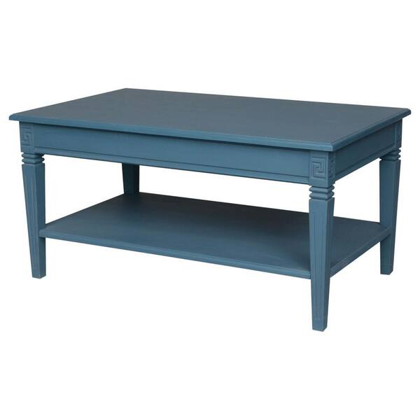 Unbranded Ashbury 40 in. Antique Blue Medium Rectangle Wood Coffee Table with Shelf