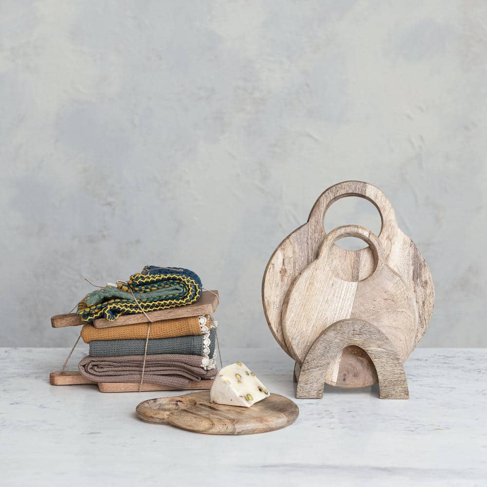 Set of 3 Round Mango Wood Cutting Boards with Stand