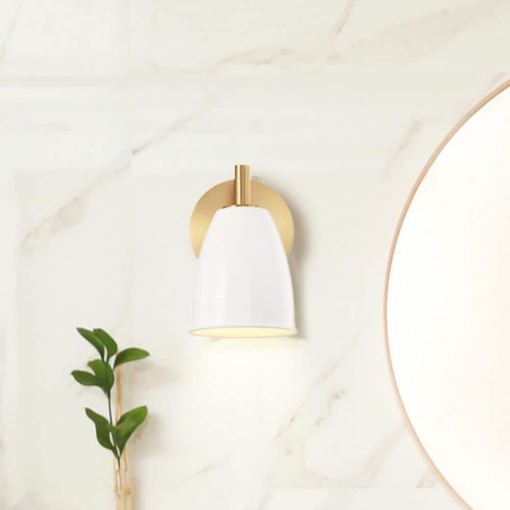 Biba 5.25 in. 1-Light Brushed Gold Modern Wall Sconce with Ice Mist Metal Shade price history on PriceWatchPro