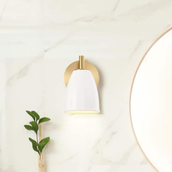 Designers Fountain Biba 5.25 in. 1-Light Brushed Gold Modern Wall Sconce with Ice Mist Metal Shade