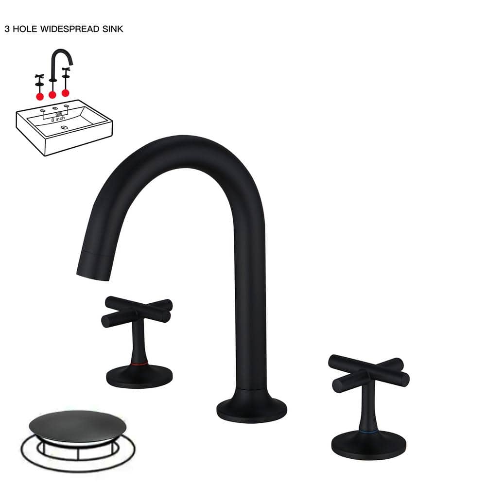 8 in. Widespread Double Handle Bathroom Faucet with Drain Kit Included and Corrosion Resistant in Matte Black price history on PriceWatchPro
