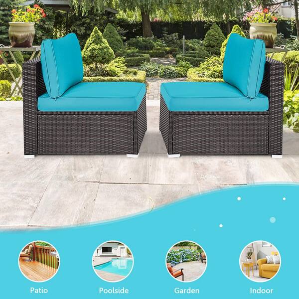 Blue Solaste 2 Pieces Rattan Sofa Outdoor Patio Furniture All Weather Sectional Wicker Loveseat with Cushion 