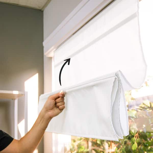 Chicology Runway Ready-Made White Cordless Light Filtering Magnetic Fabric Roman Shade 39 in. W x 64 in. L