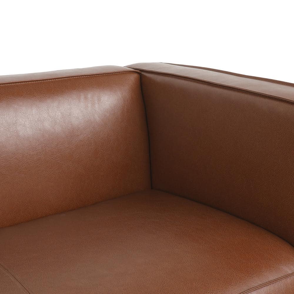 Cognac Brown Faux Leather Lawson Sofa with Square Arms