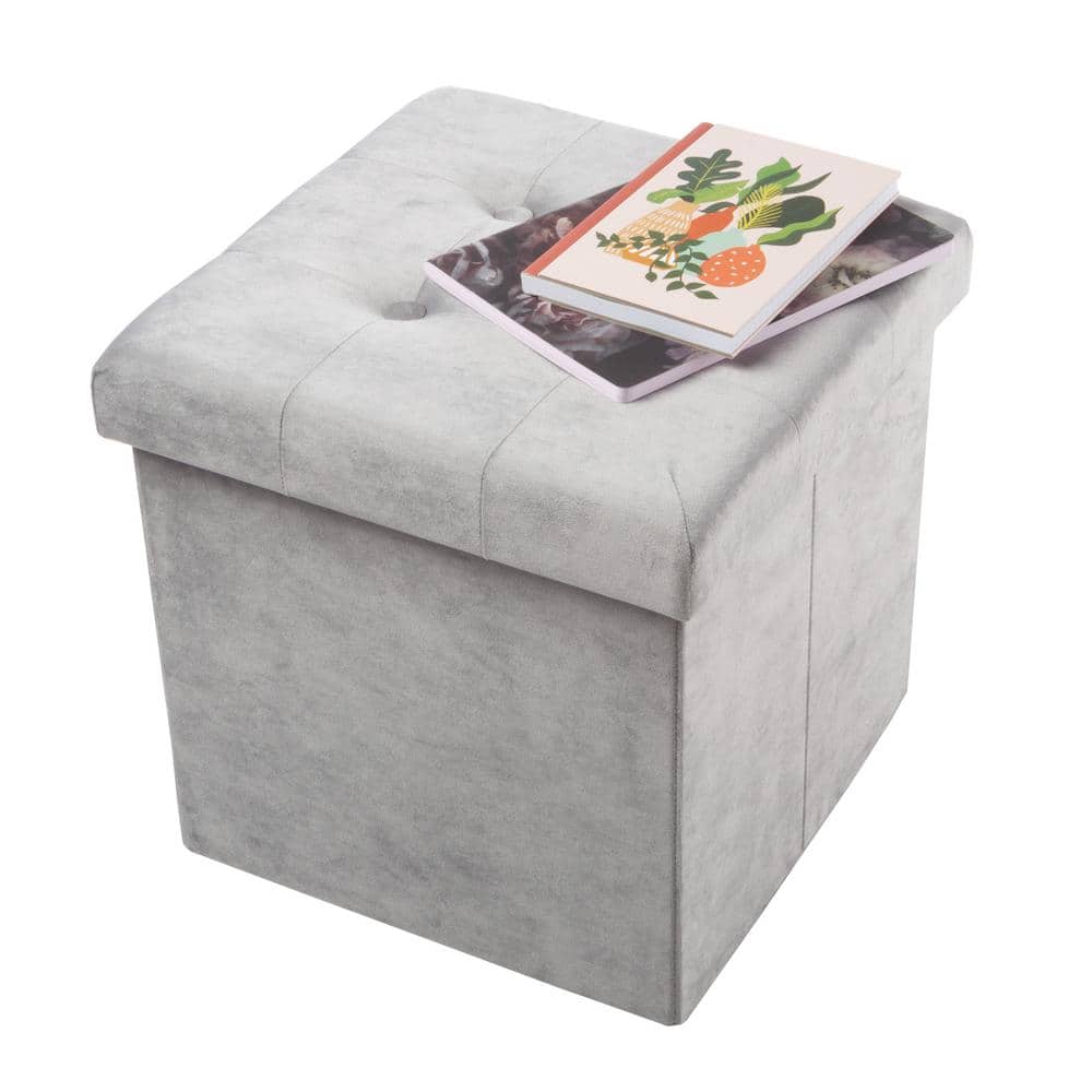 Premium Gray Velvet 15'' Multipurpose Tufted Storage Ottoman