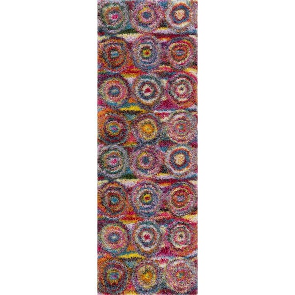 nuLOOM Kindra Circles Shag Multi 3 ft. x 8 ft. Runner Rug