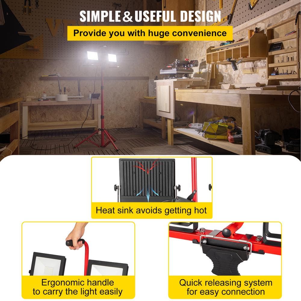 Work Light with Stand, 5000 Lumen Dual-Head, Adjustable