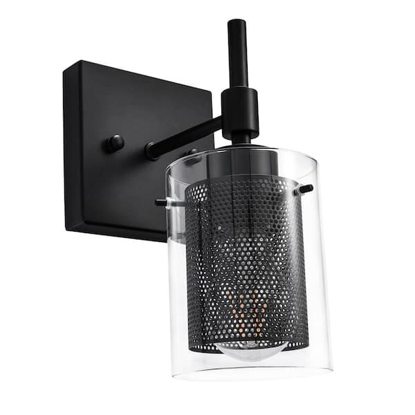 EDISLIVE Fraga 4.72 in. 1-Light Vanity Light Fixture with Clear Glass and Metal Mesh Black Bathroom Wall Sconces
