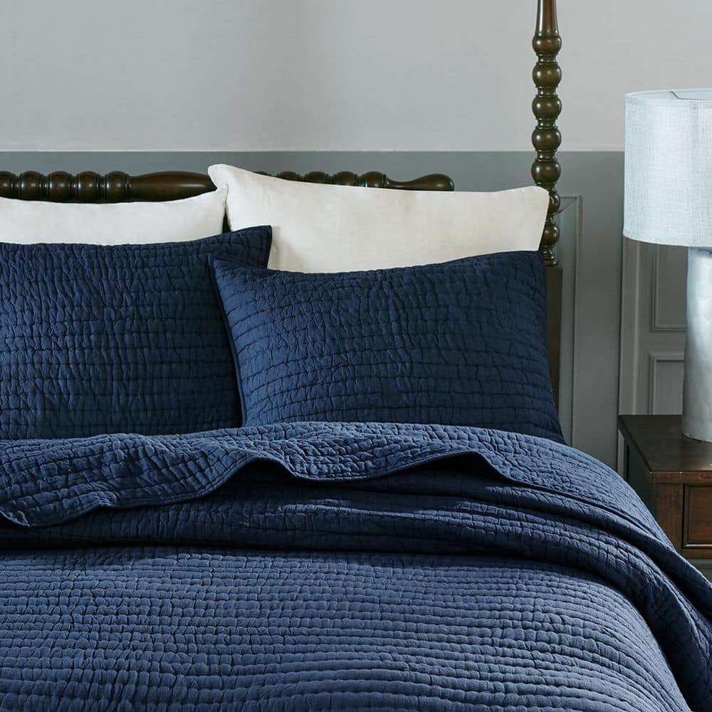 Serene Blue Cotton Full Quilt Set with Shams