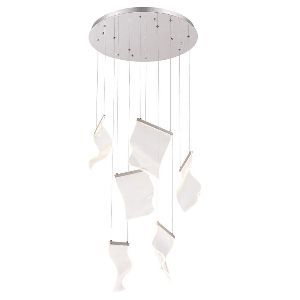 EdgeOr 6 Light Integrated LED Silver Leaf Chandelier for Living Room