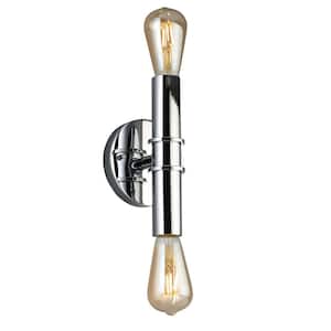 Drucker 5.12 in. W x 9 in. H 2-Light Chrome Bathroom Vanity Light with Open Bulbs