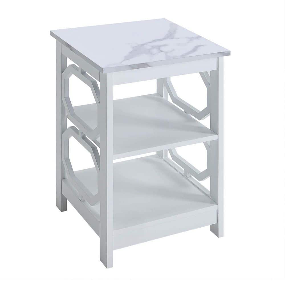 Omega White Faux Marble 3-Tier Geometric End Table
