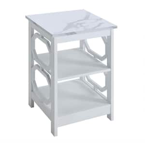 Omega 15.75 in. White Square White Faux Marble Top End Table with Shelf