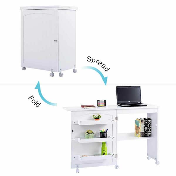 FRESCOLY Folding Sewing Table Shelves Storage Cabinet Craft