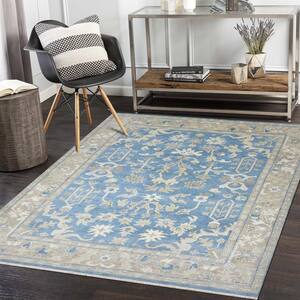 Lou Transitional Medium Blue 9 ft. x 12 ft. Oriental Hand Knotted Area Rug