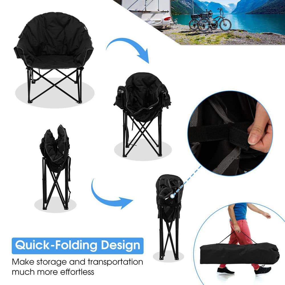 Black Folding Camping Moon Chair with Carrying Bag