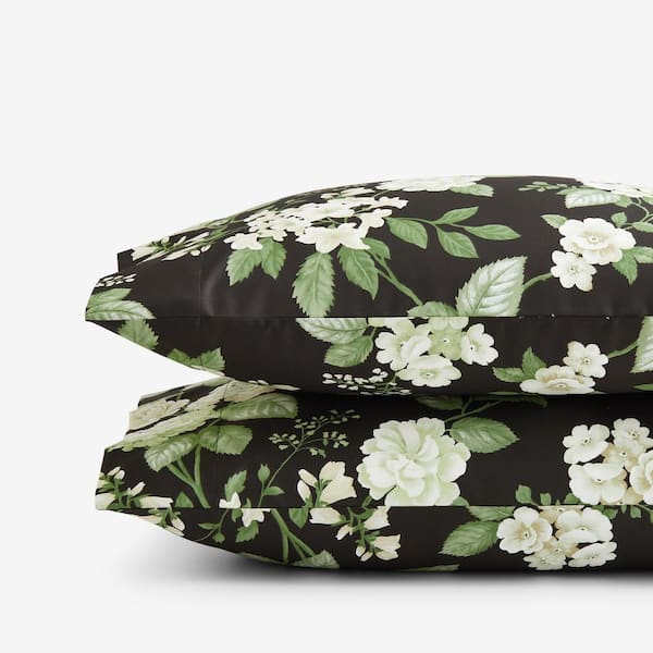 The Company Store Legends Hotel Black Multi Blooming Flowers Wrinkle-Free Sateen Standard Pillowcase (Set of 2)