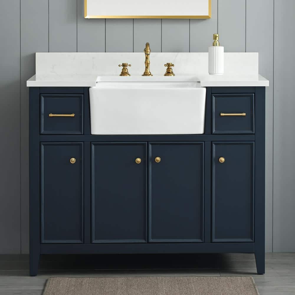 Indigo Blue Single Bathroom Vanity with White Ceramic Sink