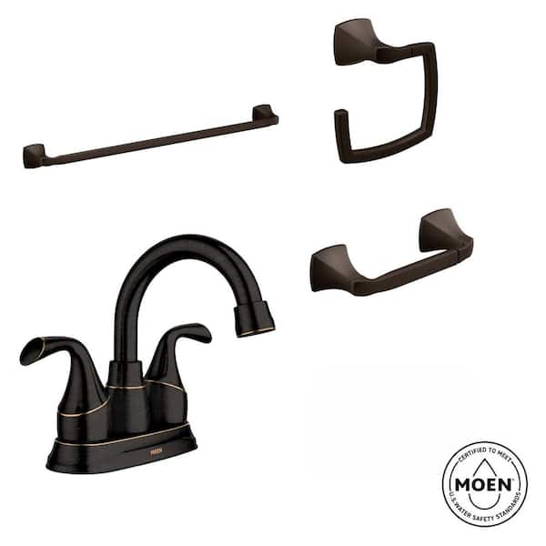MOEN Idora 4 in. Centerset 2-Handle Bathroom Faucet Combo Kit with Bath Hardware Set in Mediterranean Bronze