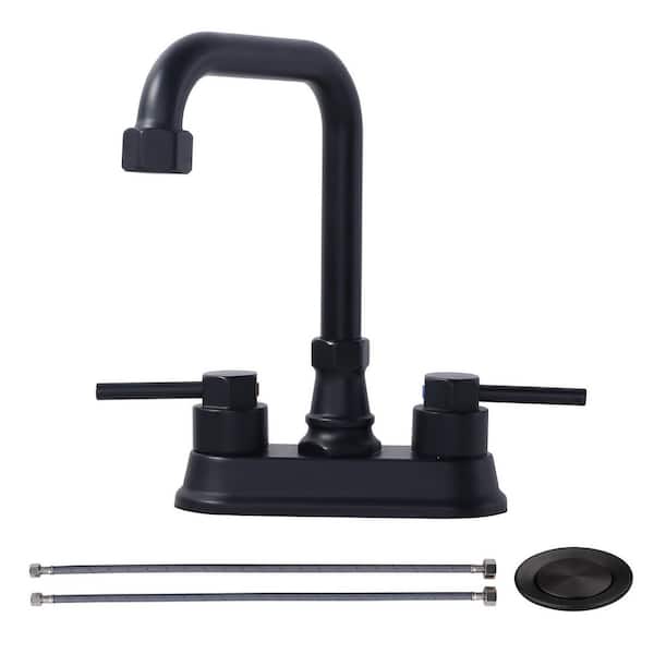 Modern Double Handle 4 in. Centerset Bathroom Faucet, Bathroom Faucet with Pop-Up Drain Assembly in Matte Black
