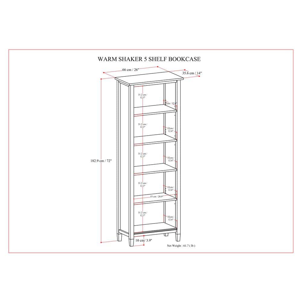 Light Golden Brown Solid Wood 5-Shelf Adjustable Bookcase