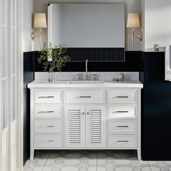 ARIEL Kensington 54 in. W x 22 in. D x 36 in. H Single Rectangle Sink Bath Vanity in White with Carrara White Quartz Top