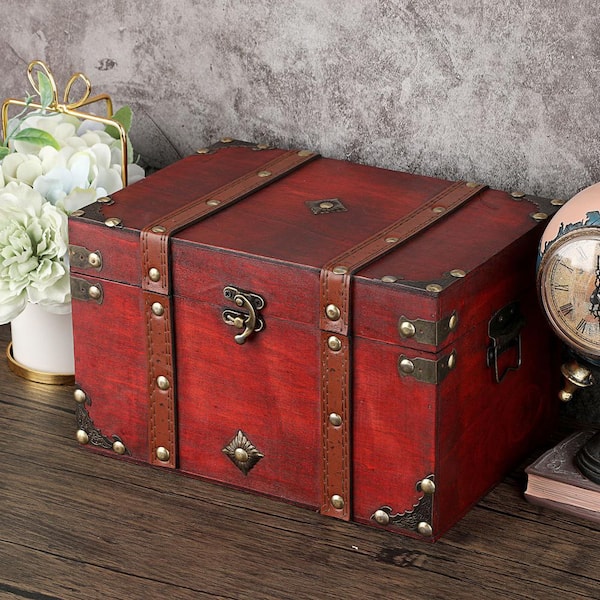Vintage Pirate Chest: Large Wooden Storage Box for Jewelry